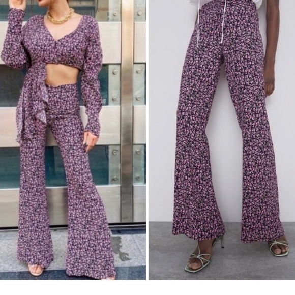 Euc Zara floral blogger flare pants - Picture 1 of 1